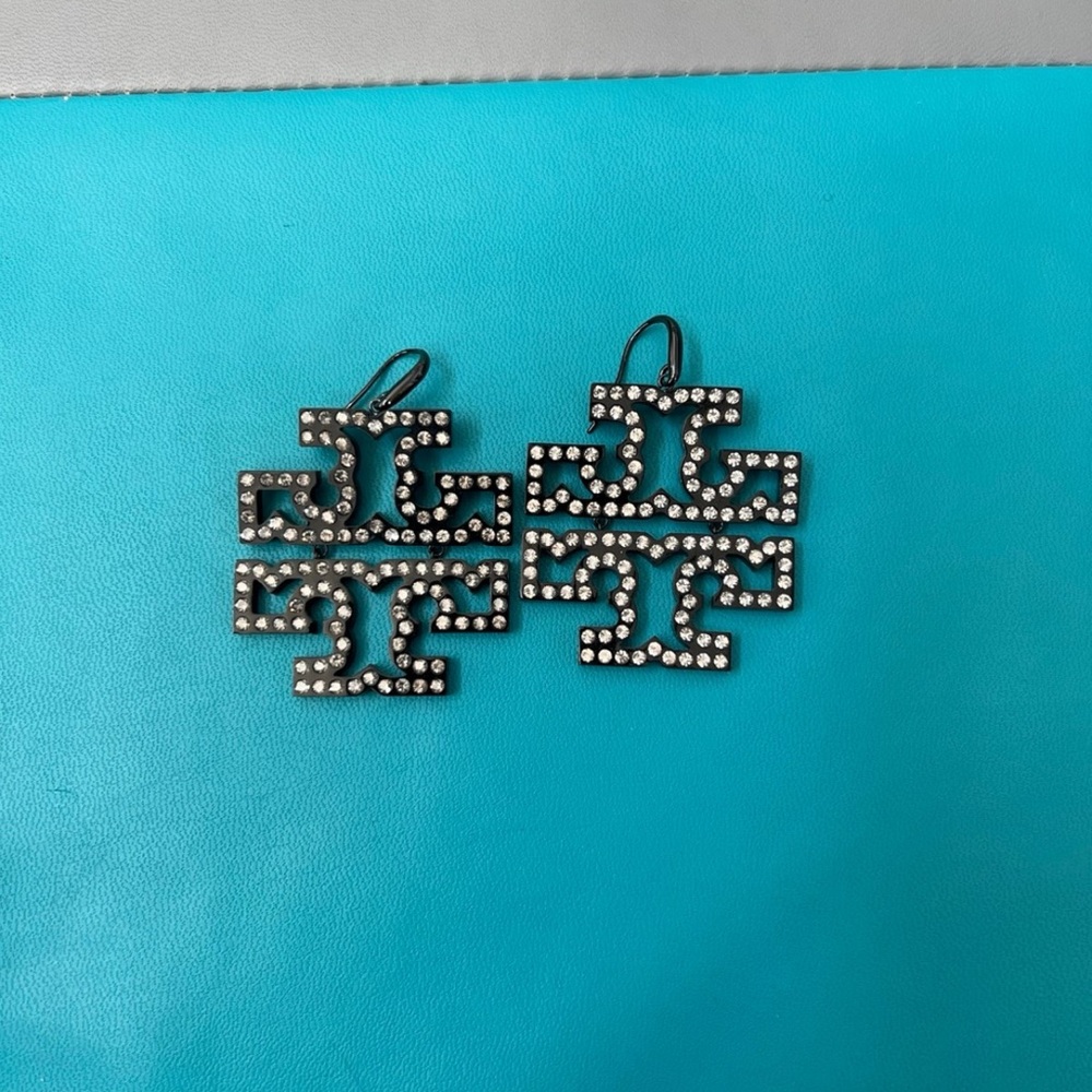 Tory Burch logo pave earrings
